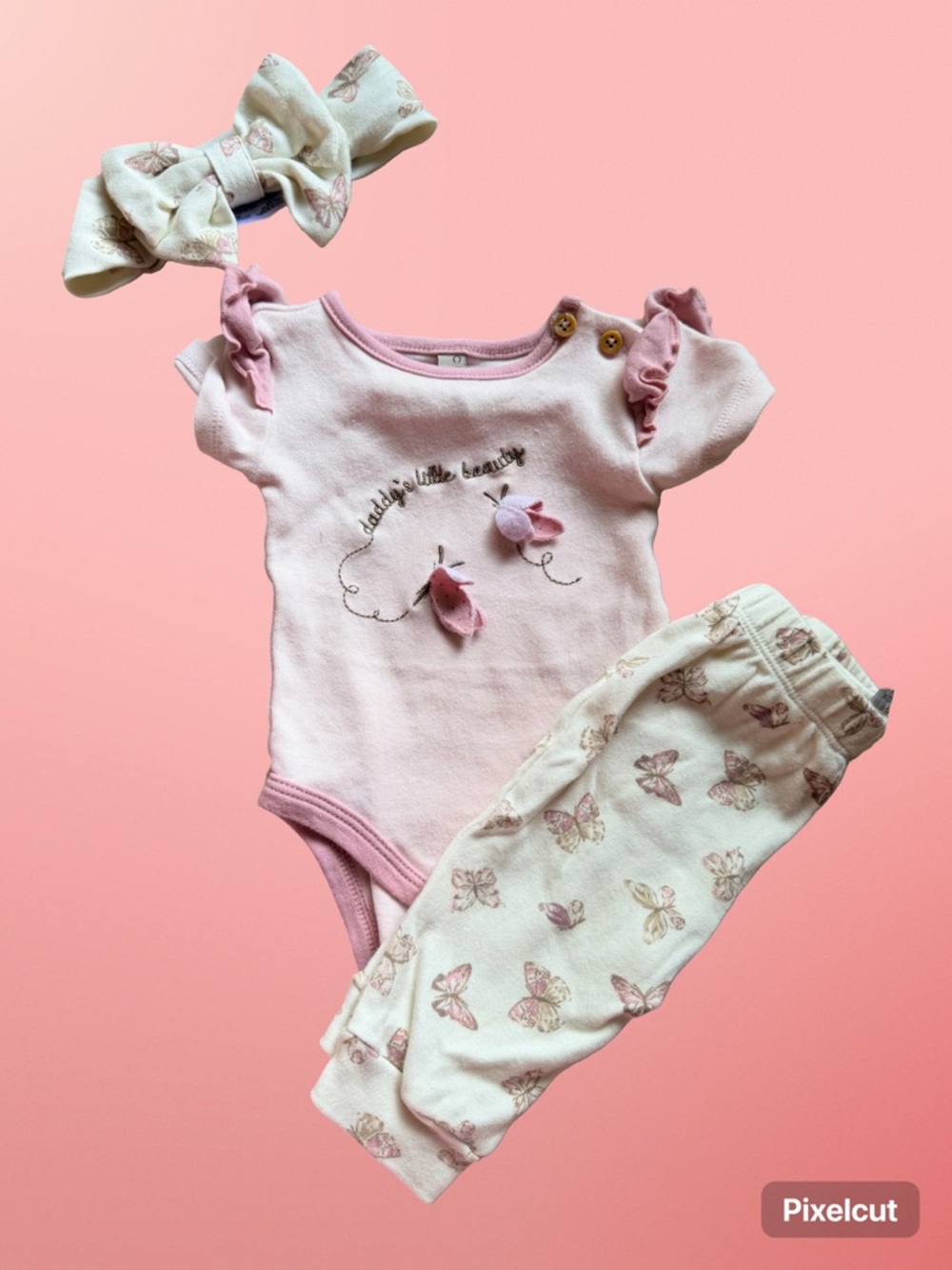 chick pea Pink and Cream Baby Girls Matching Set with Bow